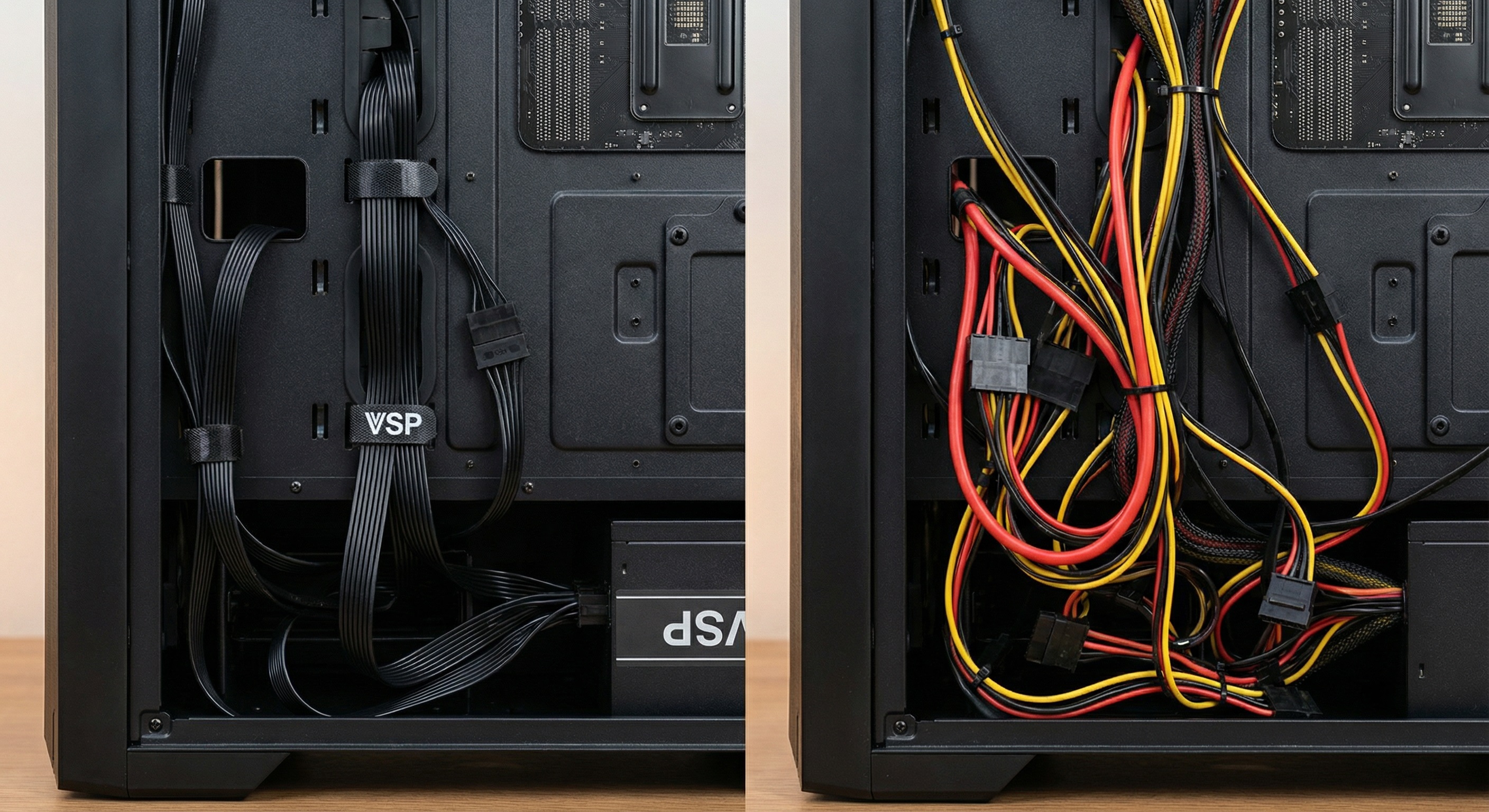 Hình ảnh dây cáp dẹt màu đen của nguồn VSP giúp đi dây gọn gàng