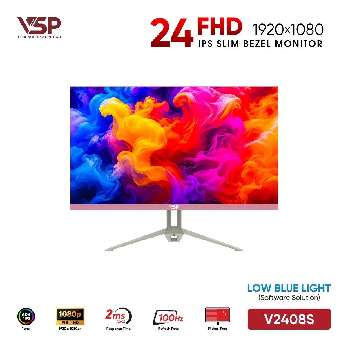 Màn Hình VSP V2408S Pink (24 inch / BOE ADS-IPS / FHD / 100Hz / 2ms)