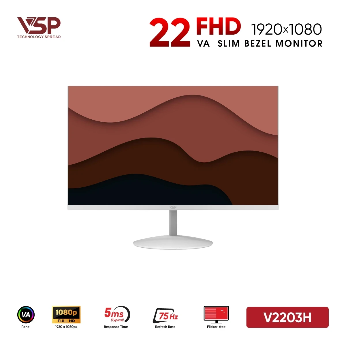 Màn Hình VSP V2203H White (22 inch / VA / FHD / 75Hz / 5ms)