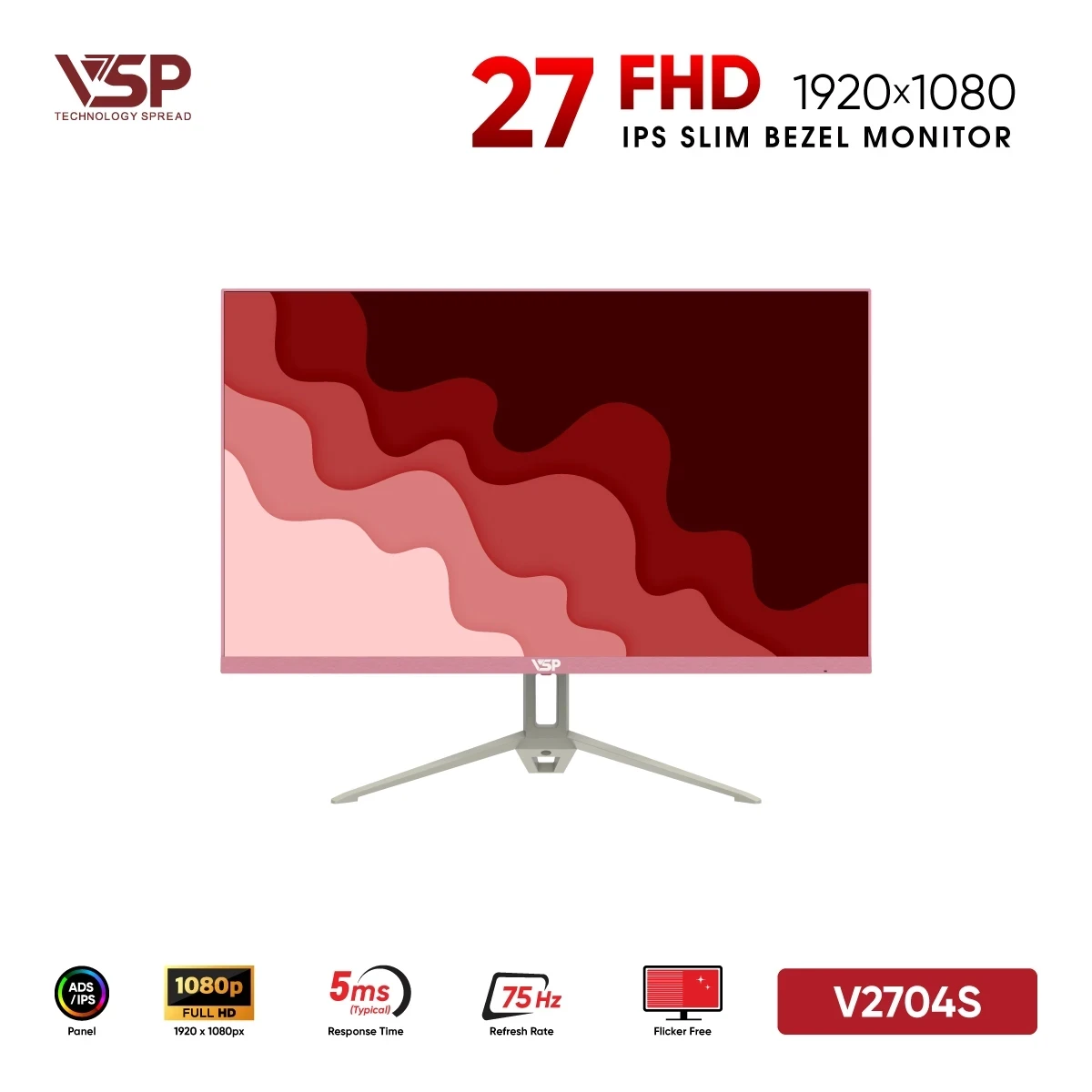 Màn Hình VSP V2704S Pink (27 inch / IPS / FHD / 75Hz / 5ms)