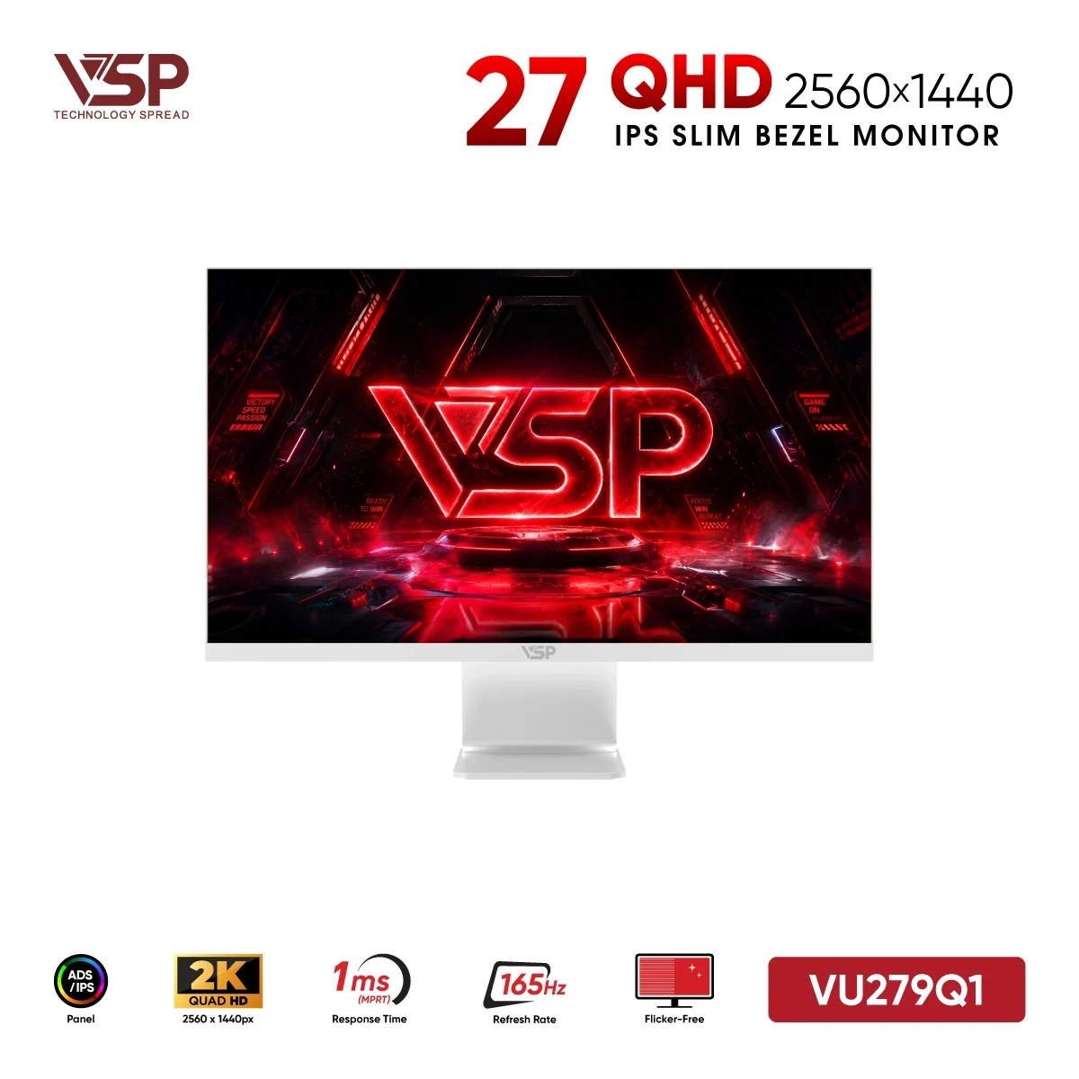 Màn Hình VSP VU279Q1 White (27 inch / 2K QHD / IPS / 165Hz / 1ms / Type-C 65W)