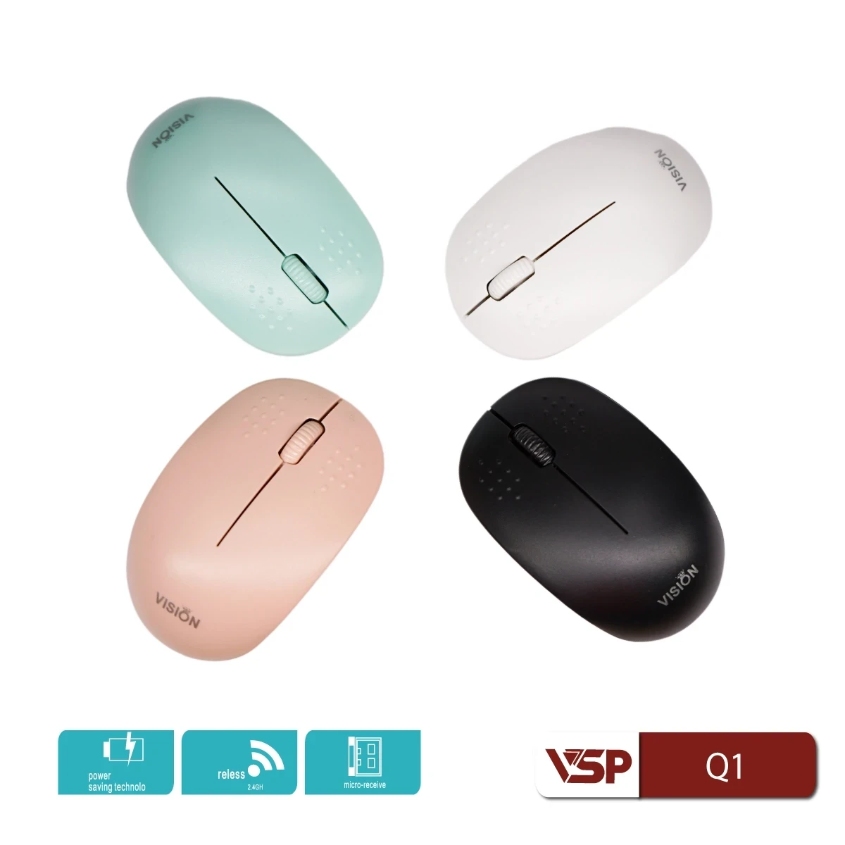 Chuột Máy Tính Không Dây VSP Q1 Vision (2.4GHz / Tiết Kiệm Pin / Micro Receiver)