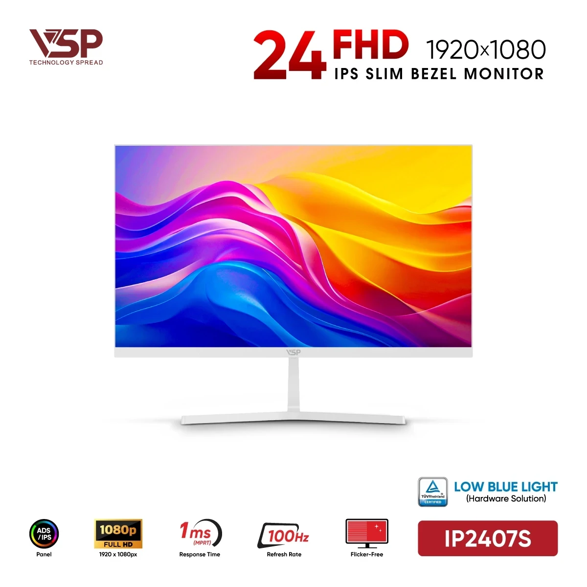 Màn Hình VSP IP2407S White(24 inch / IPS / FHD / 100Hz / 1ms)