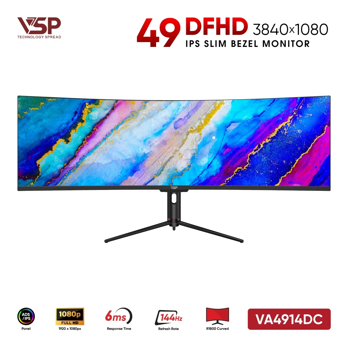 Màn Hình Cong Gaming VSP VA4914DC (49 inch / VA / DFHD / 144Hz / 6ms)