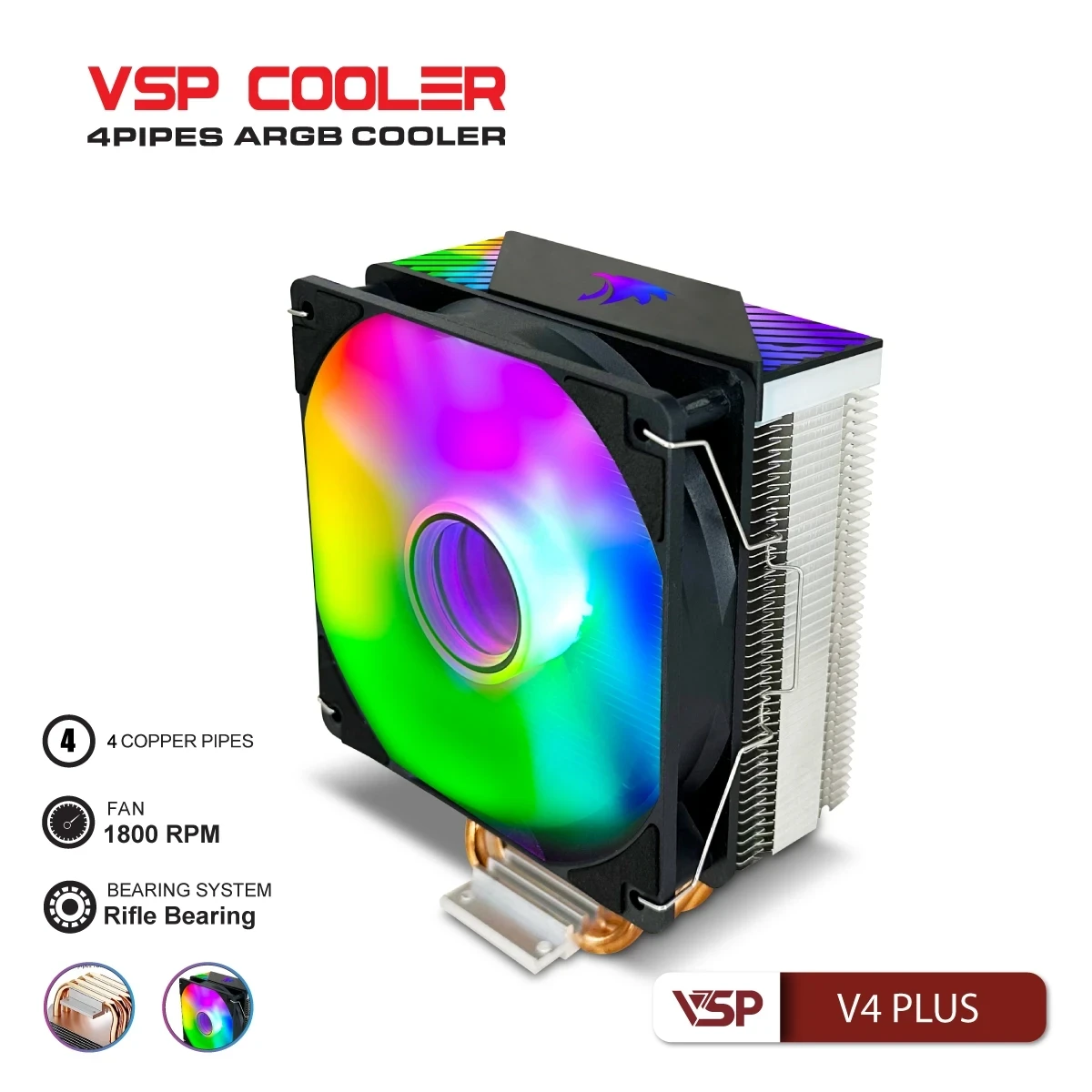 Tản Nhiệt Khí VSP Cooler V4 Plus (LED RGB / 4 Ống Đồng / Fan PWM 120mm / TDP 150W)