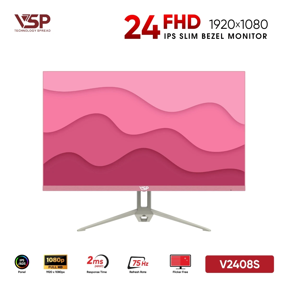 Màn Hình VSP V2408S Pink (24 inch / IPS / FHD / 75Hz / 2ms)
