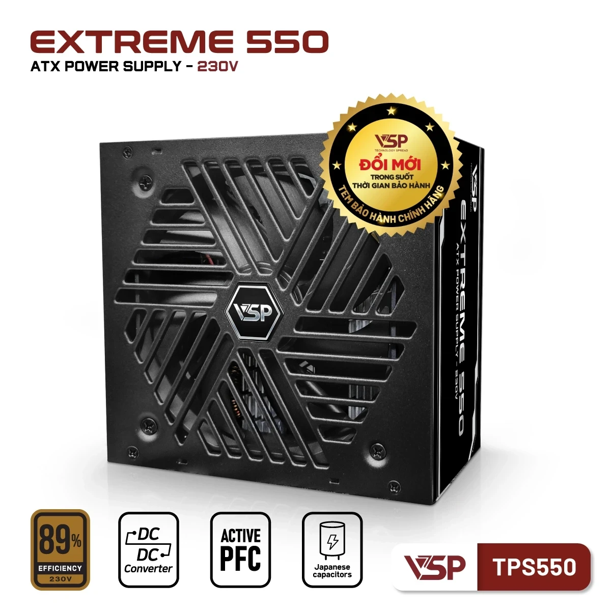 Bộ Nguồn Máy Tính VSP Extreme TPS550 Đen (550W / 89% Efficiency / Active PFC / DC to DC)