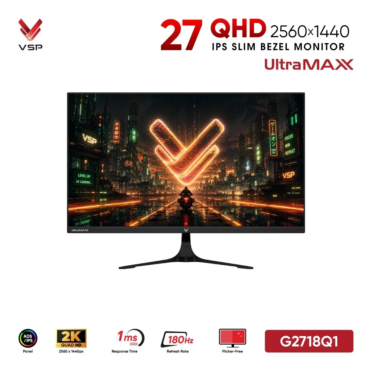 Màn Hình Gaming VSP G2718Q1 (27 inch / IPS / 2K / 180Hz / 1ms)