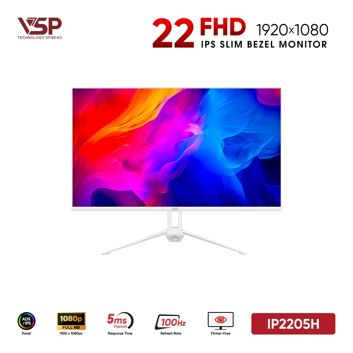 Màn Hình VSP IP2205H Trắng (22 inch / IPS / FHD / 100Hz / Loa Tích Hợp)