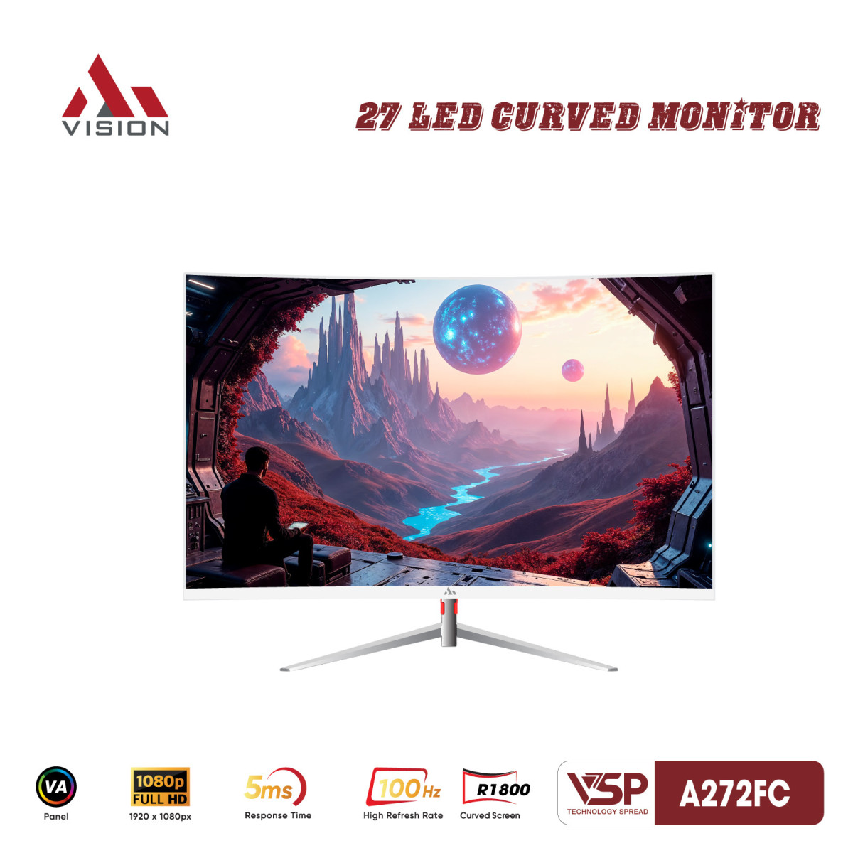 Màn hình cong AiVision A272FC White (27inch | FHD | VA | 100Hz | 5ms)