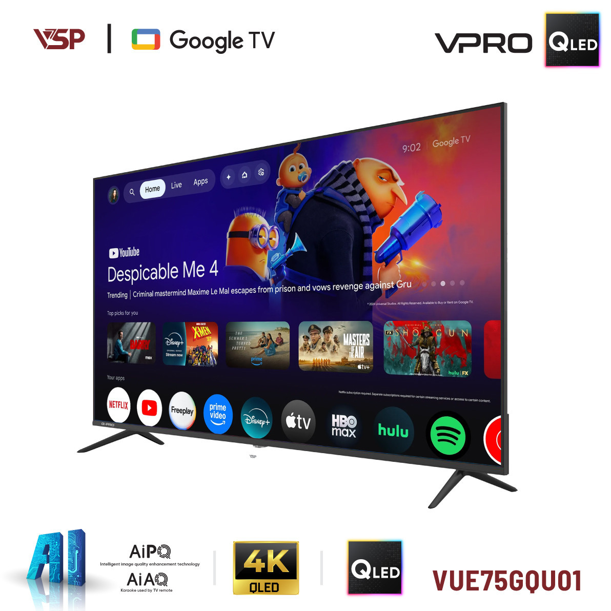 VSP Smart TV 75 inch VPRO Series (4K QLED / Google TV / AiPQ / AiAQ Karaoke)