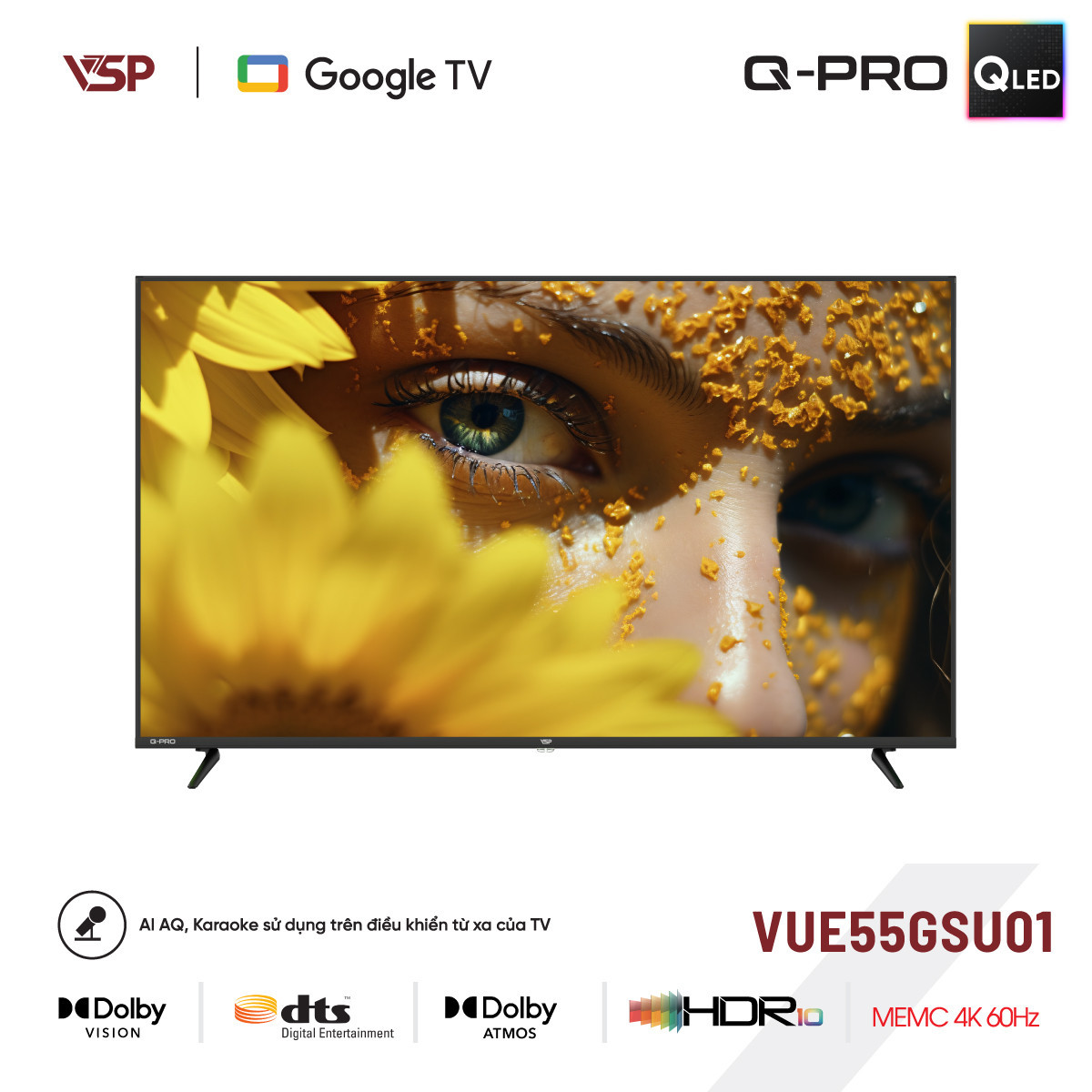 VSP Smart TV 55 inch Q-PRO Series (4K QLED / Google TV / AiPQ / AiAQ Karaoke)