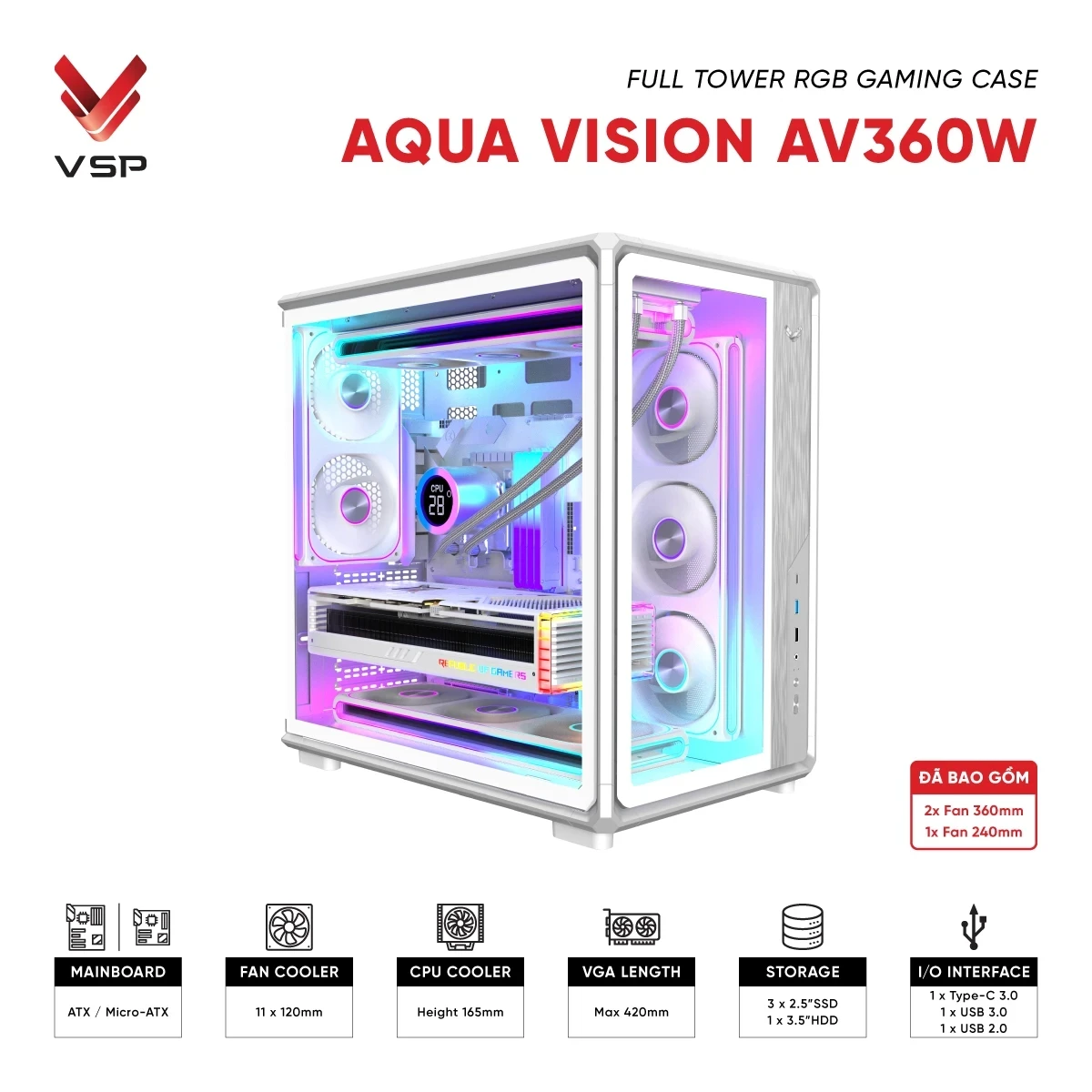 Vỏ Case VSP AQUA VISION AV360W Trắng