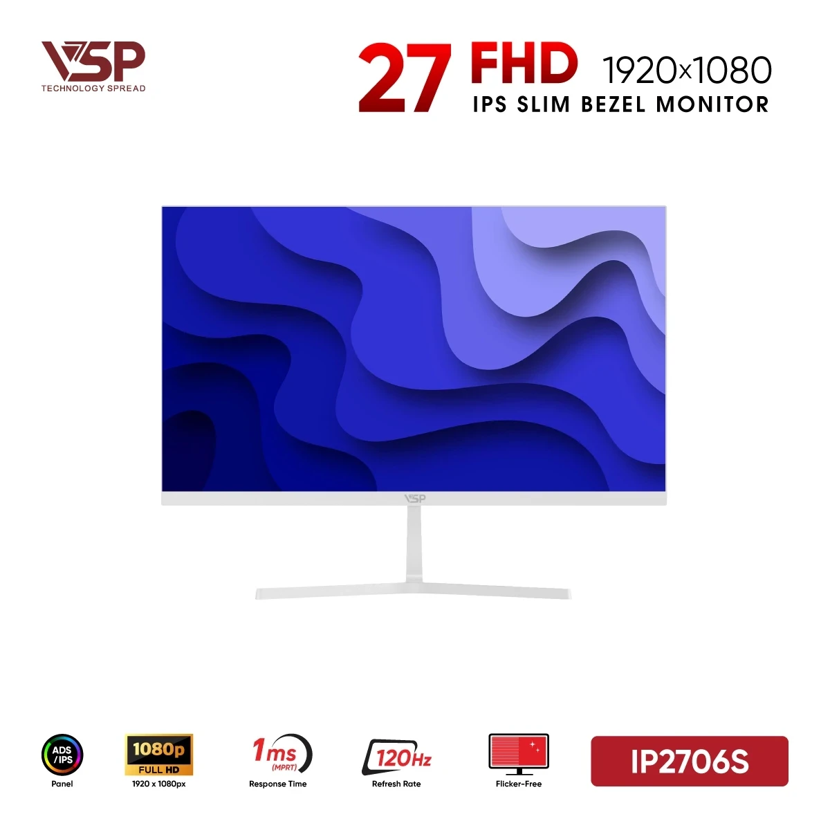 Màn Hình VSP IP2706S Trắng (27 inch / IPS / FHD / 120Hz / 1ms)