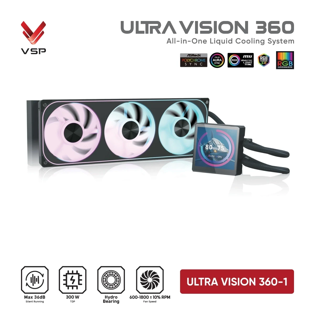Tản Nhiệt Nước VSP ULTRA VISION 360 Đen (Tích hợp màn hình LCD / ARGB Sync)