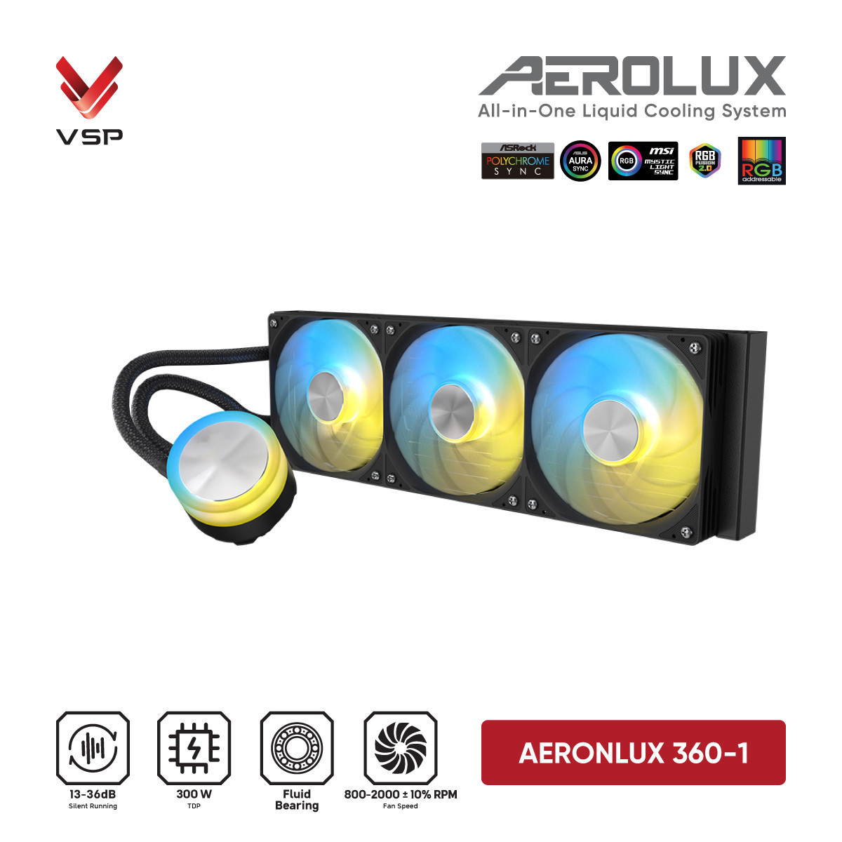 Tản Nhiệt Nước AIO VSP AEROLUX Đen (ARGB Sync / TDP 300W)