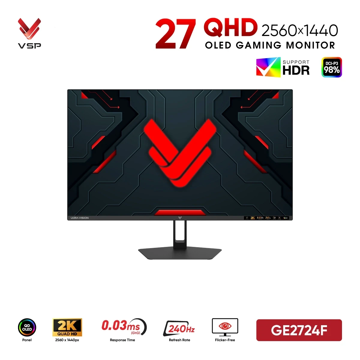 Màn Hình VSP GE2724F (27 inch 2K QHD / QD-OLED / 240Hz / 0.03ms / HDR)