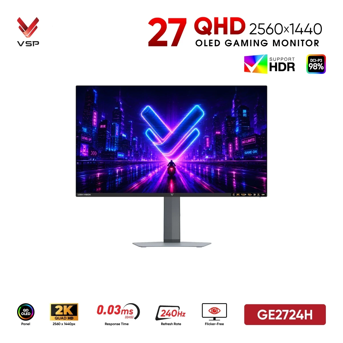 Màn Hình VSP GE2724H (27 inch 2K QHD / QD-OLED / 240Hz / 0.03ms)