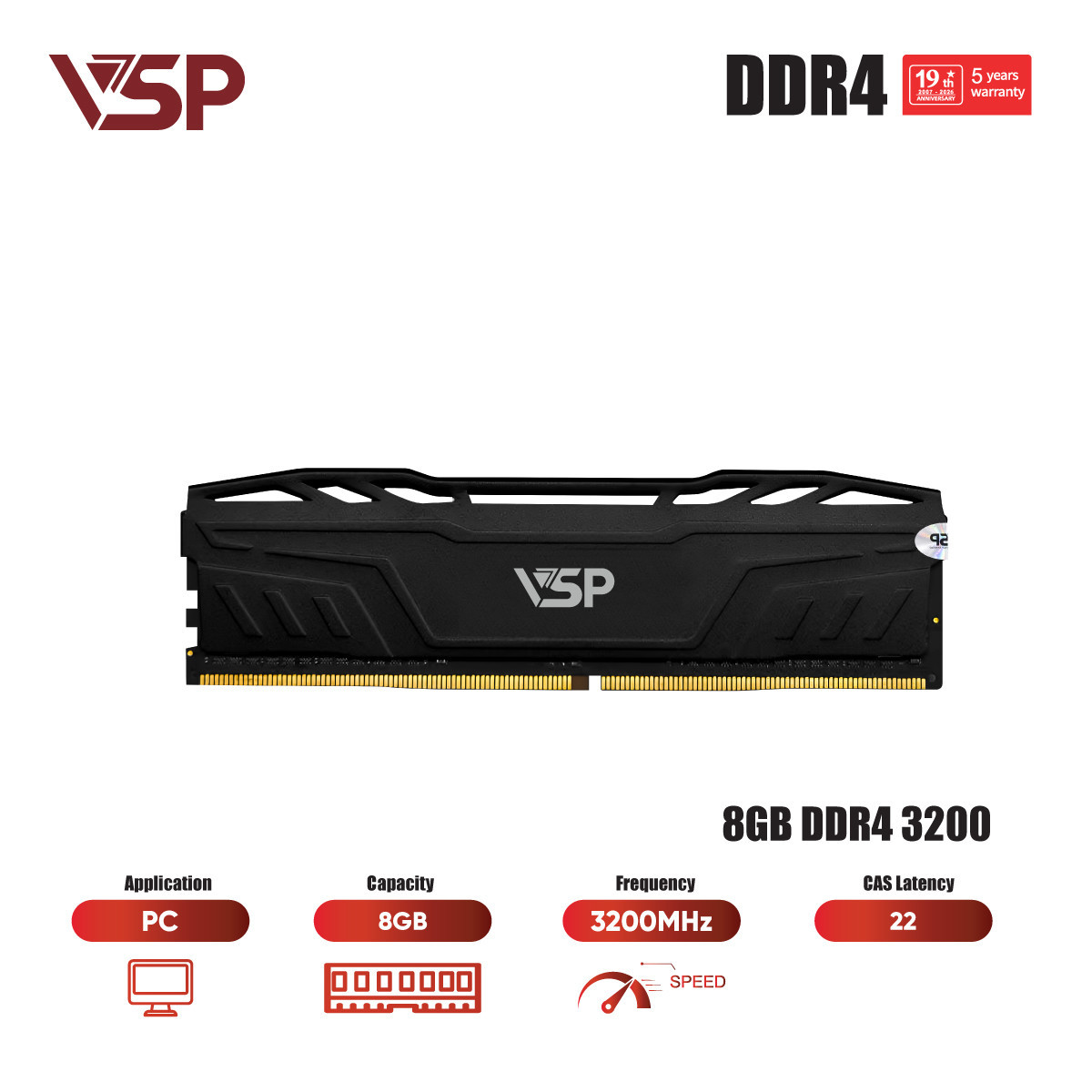Bộ Nhớ RAM VSP 8GB DDR4 3200MHz (PC Desktop / Tản Nhiệt Nhôm)