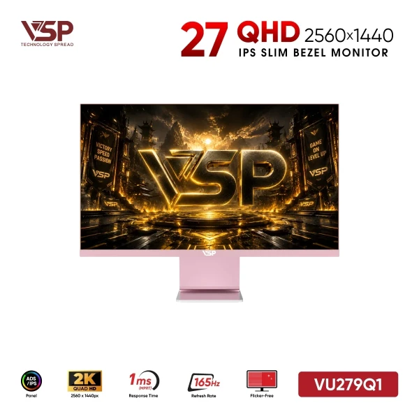 Màn Hình VSP VU279Q1 Pink (27 inch / 2K QHD / IPS / 165Hz / 1ms / Type-C 65W)