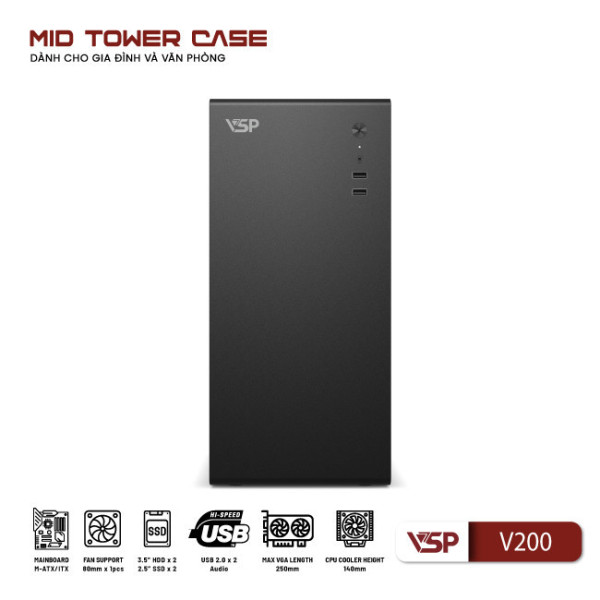 Vỏ Case Máy Tính VSP V200 - Đen