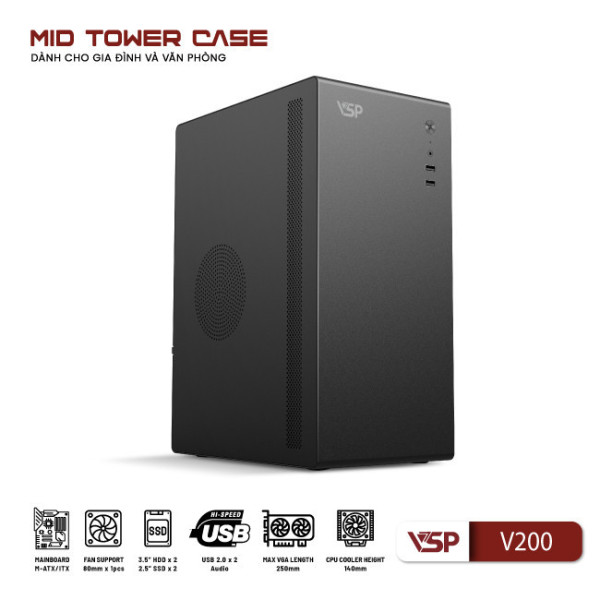 Vỏ Case Máy Tính VSP V200 - Đen