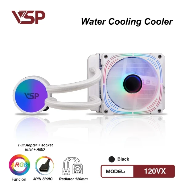 Tản Nhiệt Nước AIO VSP 120VX Trắng (ARGB 3-Pin Sync / 120mm / Bơm Ceramic)