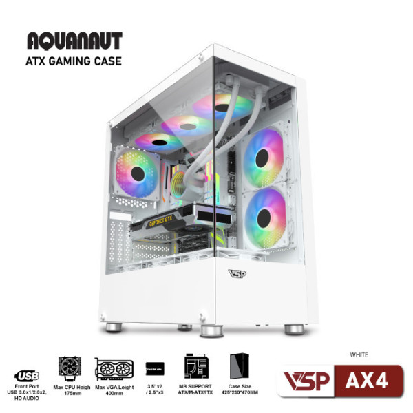 Vỏ Case Máy Tính Gaming Aquanaut AX4 2 mặt kính - Trắng