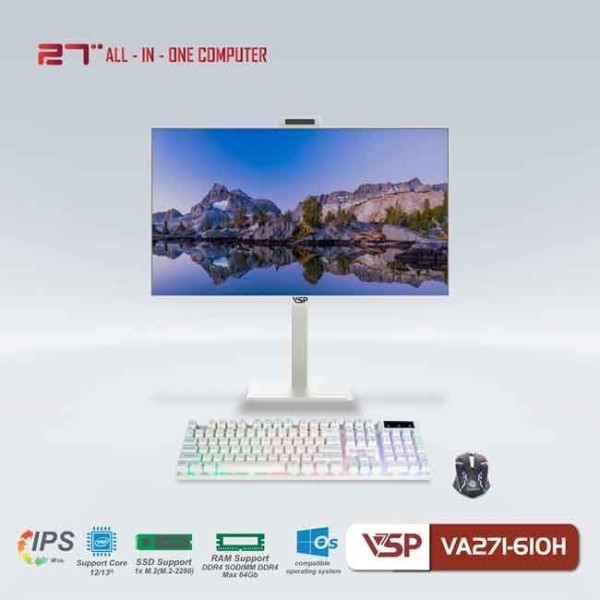 Máy tính để bàn VSP All in One VA271-610H (Trắng/27inch/FHD 1920x1080/60Hz)