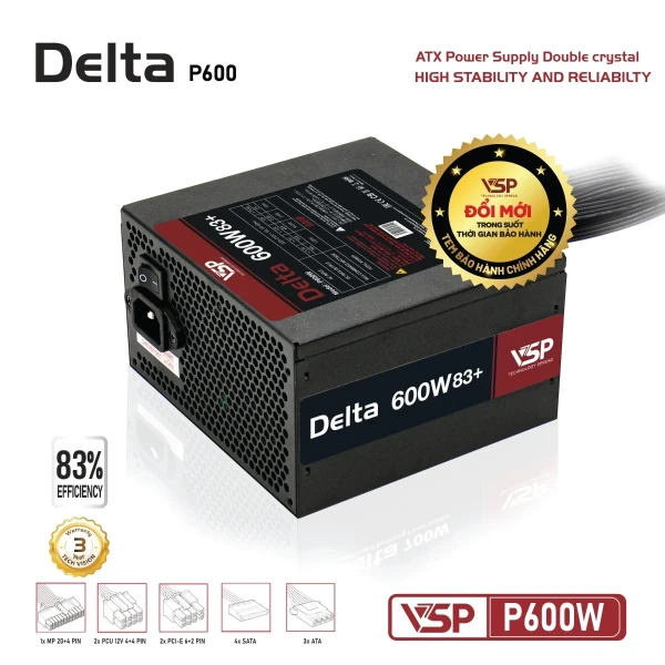 Bộ Nguồn Máy Tính VSP Delta P600W (600W / 83% Efficiency)