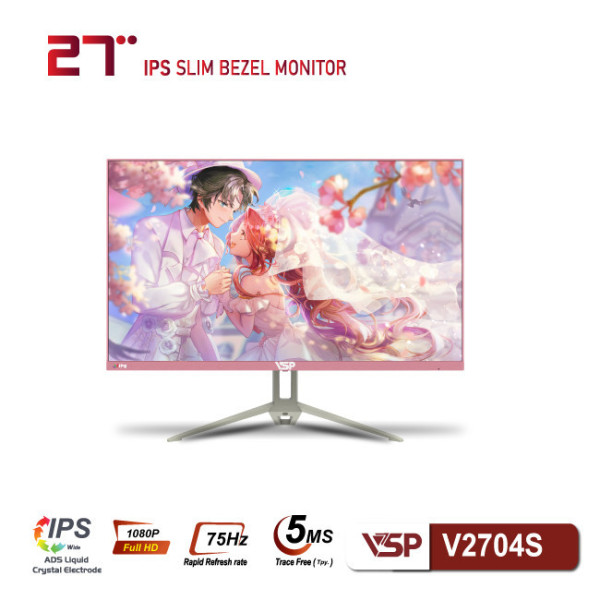 Màn hình phẳng LED mỏng tràn viền VSP V2704S (27inch / FHD / IPS / 75Hz / 5ms / FreeSYNC / Hồng)