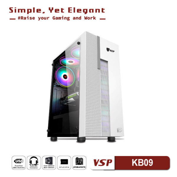 Vỏ Case Máy Tính VSP - Esport gaming KB09 - Trắng