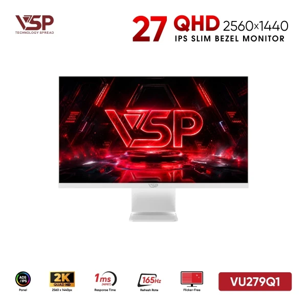 Màn Hình VSP VU279Q1 White (27 inch / 2K QHD / IPS / 165Hz / 1ms / Type-C 65W)