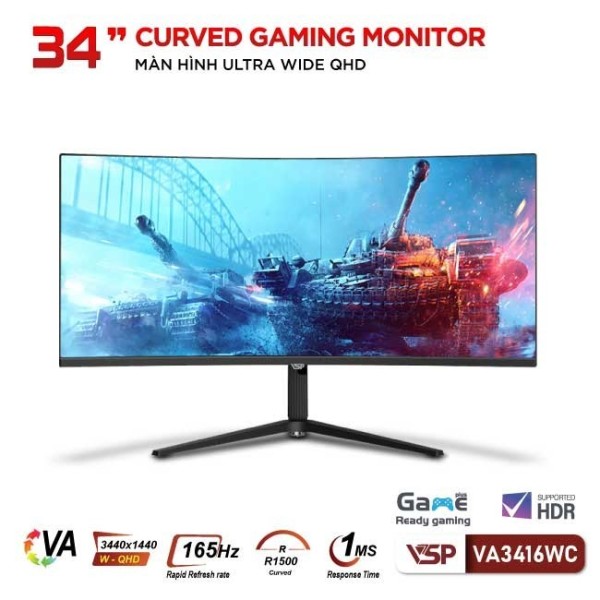 Màn Hình Cong Ultrawide Gaming VSP VA3416WC (34inch / VA / WQHD / 165Hz / 1ms / Adaptive Sync)