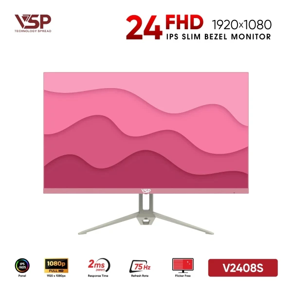 Màn Hình VSP V2408S Pink (24 inch / IPS / FHD / 75Hz / 2ms)