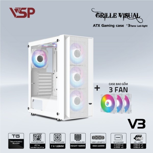 Vỏ Case Máy Tính VSP V3 - Trắng