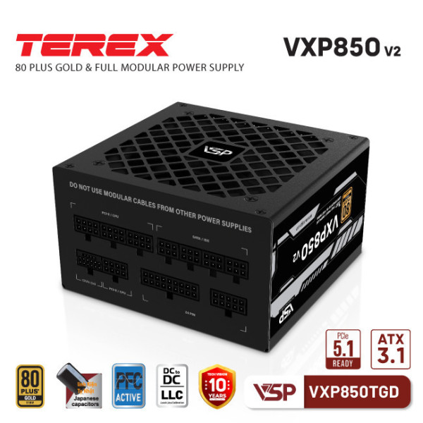 Bộ Nguồn VSP Terex VXP850TGD - 80 Plus Gold - 850W Ver2 ATX3.1 PCIE5.1