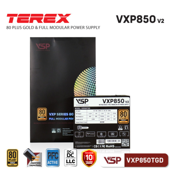 Bộ Nguồn VSP Terex VXP850TGD - 80 Plus Gold - 850W Ver2 ATX3.1 PCIE5.1