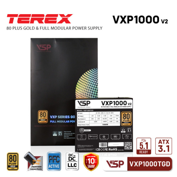 Bộ Nguồn VSP Terex VXP1000TGD Ver2 (1000W / 80 Plus Gold / Full Modular / ATX3.1 PCIE5.1)