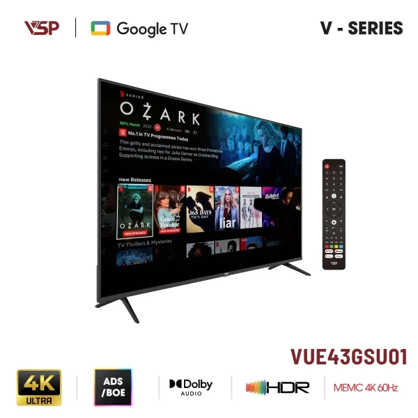 VSP Smart TV 43 inch V Series (4K  / Google TV / HDR / MEMC / DVB-T2)