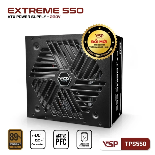 Bộ Nguồn Máy Tính VSP Extreme TPS550 Đen (550W / 89% Efficiency / Active PFC / DC to DC)