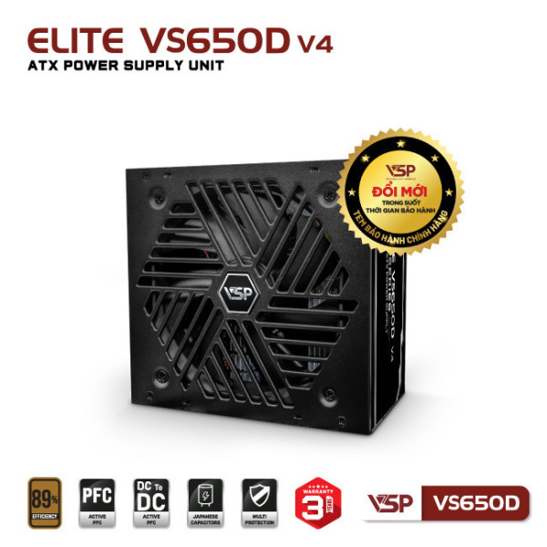 Bộ Nguồn Công Suất Thực VSP ELITE VS650D V4 (650W/ACTIVE PFC/DC TO DC)