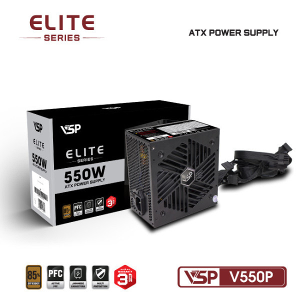 Bộ nguồn VSP Elite V550P (550W/Active PFC/UVP, OPP, SCP)