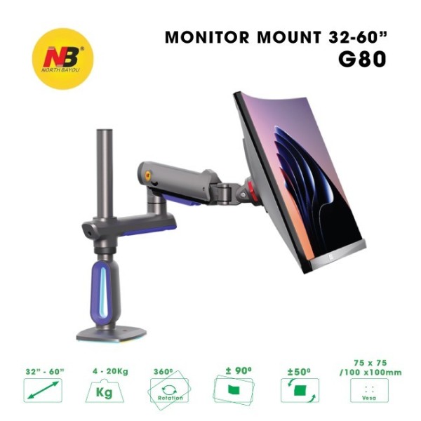Giá Treo Màn Hình Máy Tính North Bayou NB-G80 (Arm Đơn | 32-60 inch | RGB)