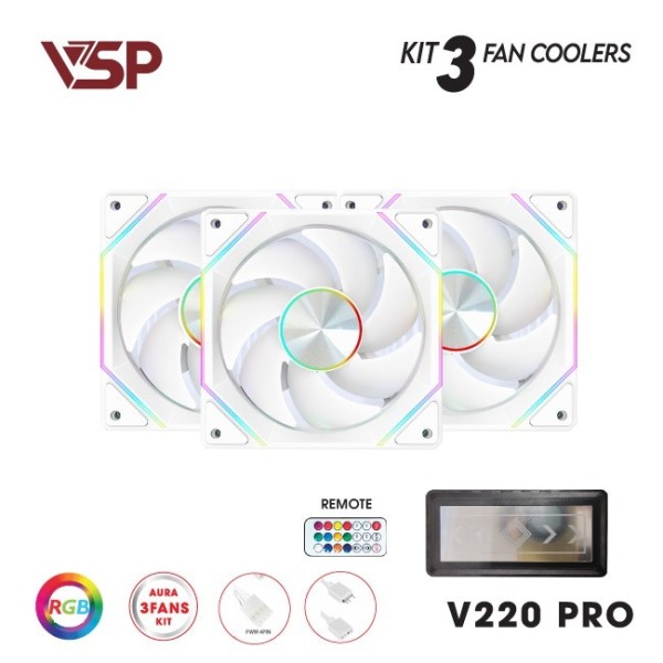 Fan Case VSP V220 Pro (Bộ 3 quạt 120mm + Hub | Trắng)