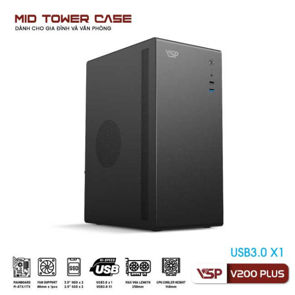 Vỏ Case Máy Tính VSP V200 Plus - Đen