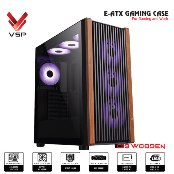Case VSP E-ATX Gaming C19 Wooden Black