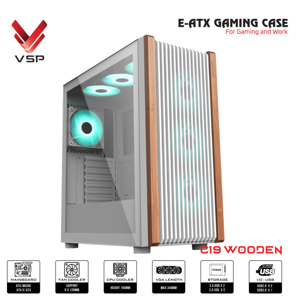 Case VSP E-ATX Gaming C19 Wooden - White