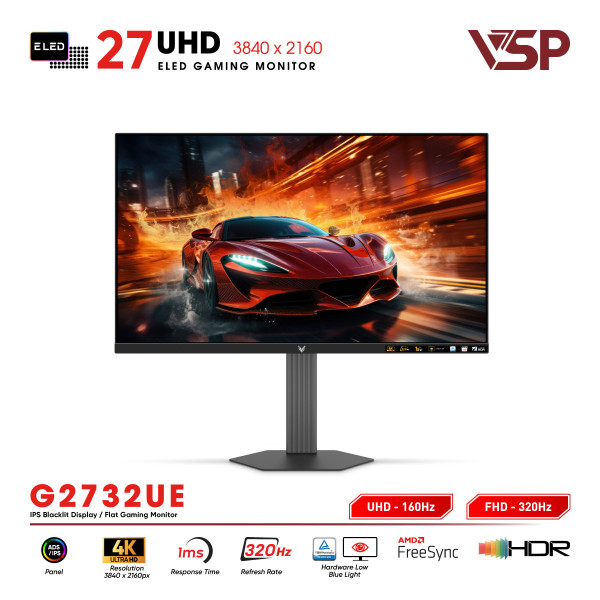 Màn hình VSP Vision Plus G2732UE (27inch / IPS / 10bit / 4K160Hz -  FHD320Hz / 1ms / FreeSync)