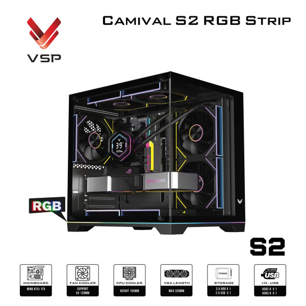Vỏ Case VSP Gaming Camival S2 RGB Strip Black